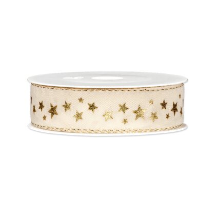 Geschenkband "Shining Stars" creme-gold, 25 mm x 18 m